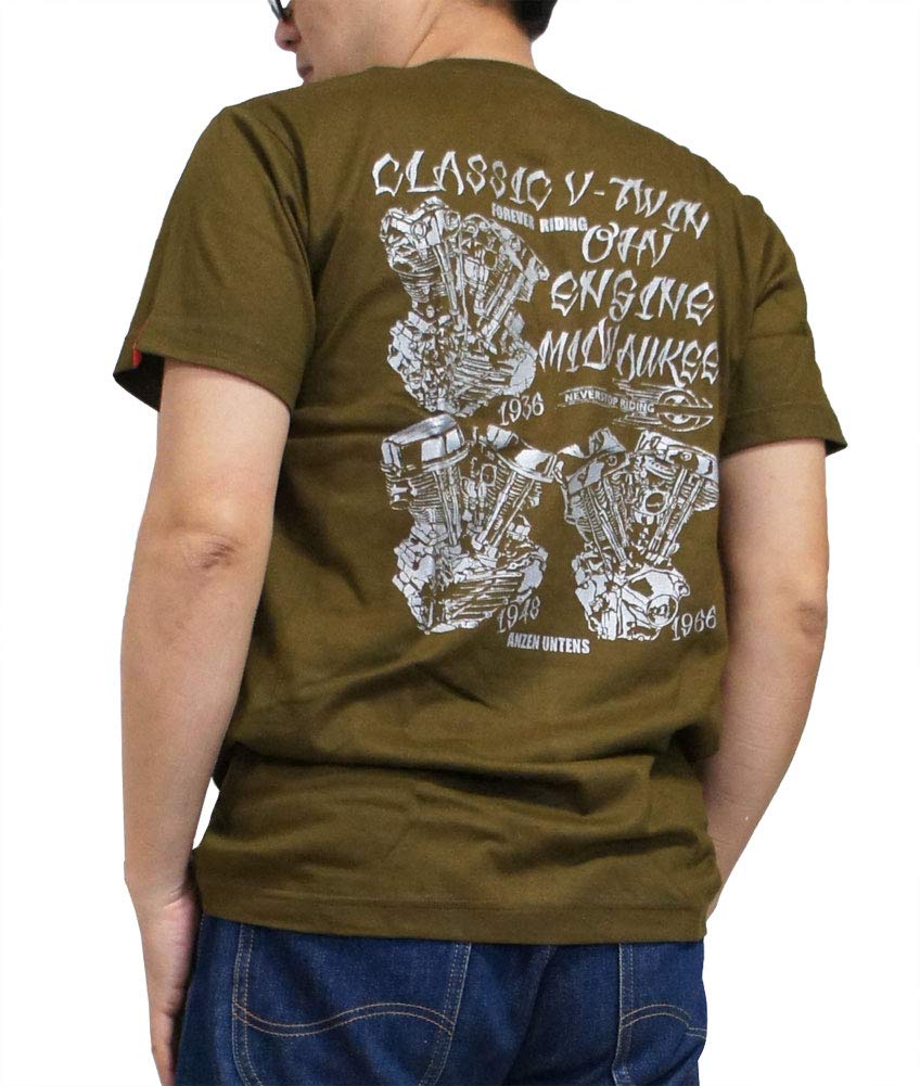 N/A ハンサムTシャツ Mサイズ Amazon | アメカジ バイカー Tシャツ【クラシックVツイン カーキ