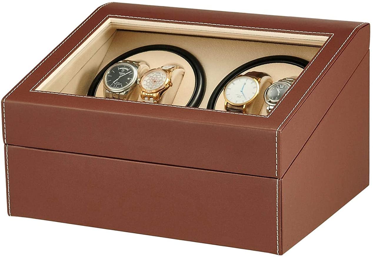 Automatische Uhrenbeweger Box PU Leder Uhrengehäuse mit leisem Motor Netzteil für Automatikuhren