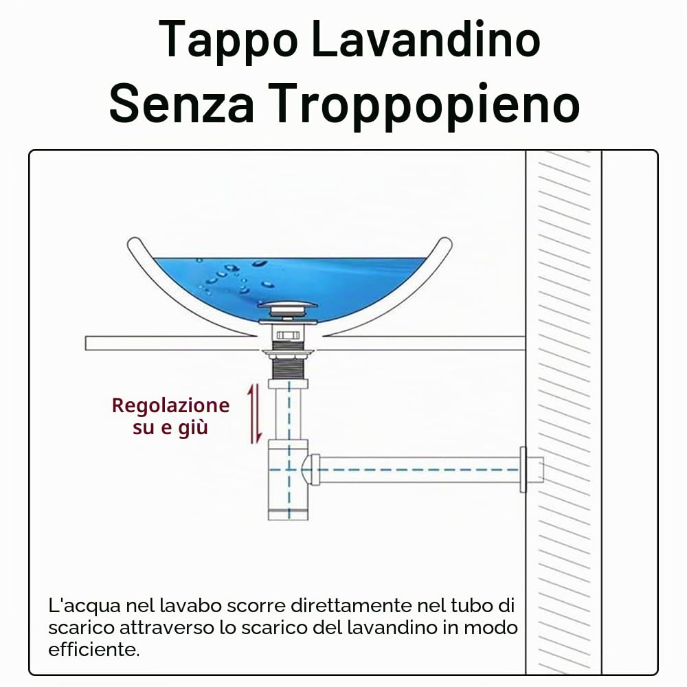 Set di Sifone per Lavandino da Bagno, Set di Tappo per Lavandino in Acciaio Inox P-Trap senza Troppopieno, Kit di Scarico per Lavandino da Bagno (Oro Spazzolato)