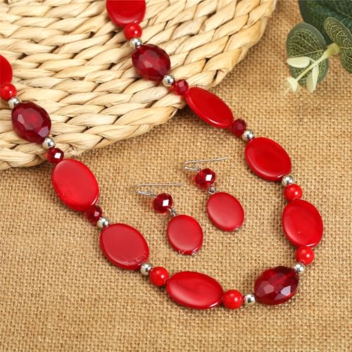 Long Beads Necklaces for Women Glass Crystal Beads Sweater Chain Statement Necklaces with Colorful Beads Fashion Jewelry Necklace and Earrings Set4