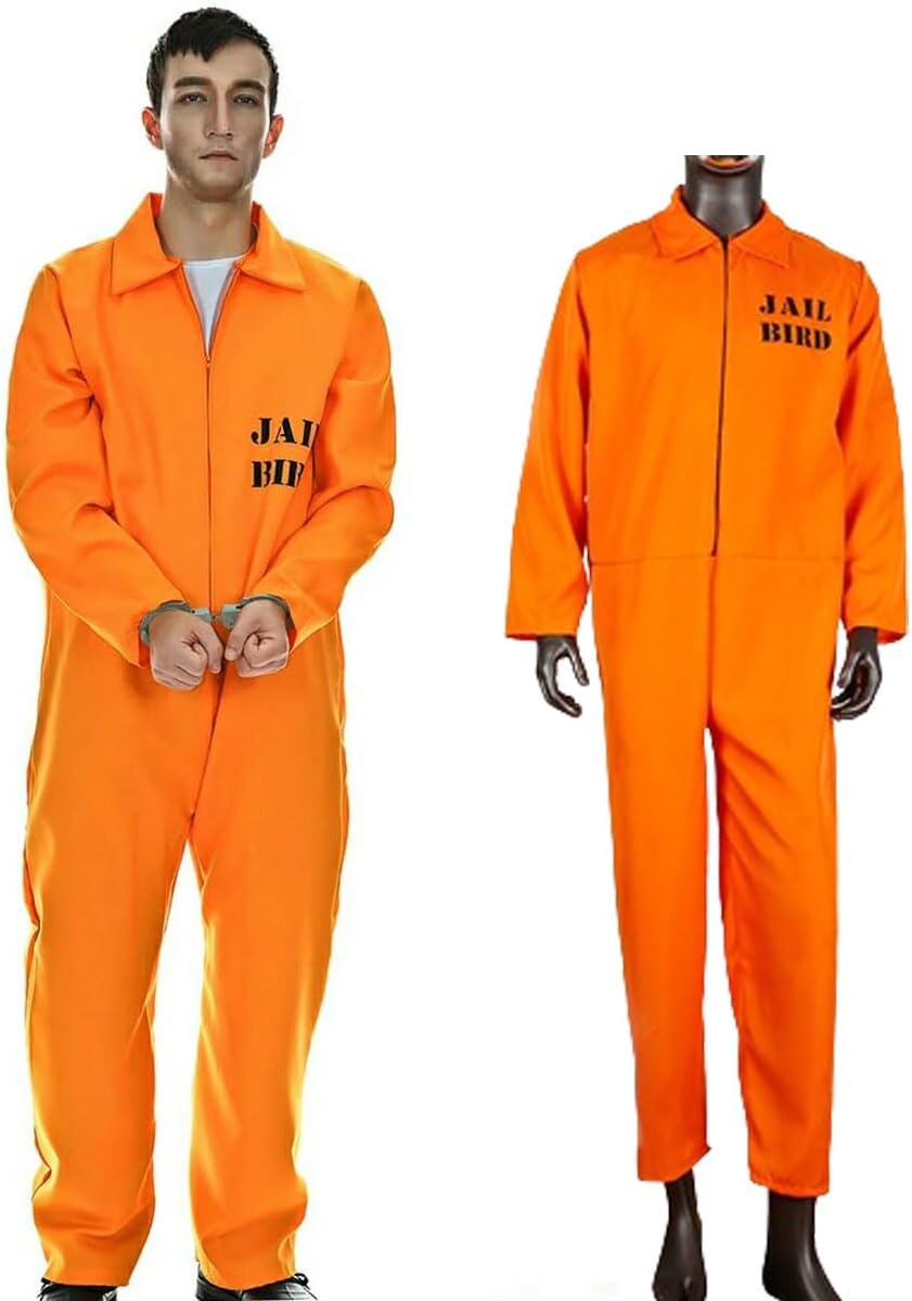 2024最安値挑戦M-XXL メンズ 囚人服 オレンジ プリズナー 長袖 コスプレ ハロウィン パーティー イベント 衣装 仮装 コスチューム 大人 (囚人オレンジ)