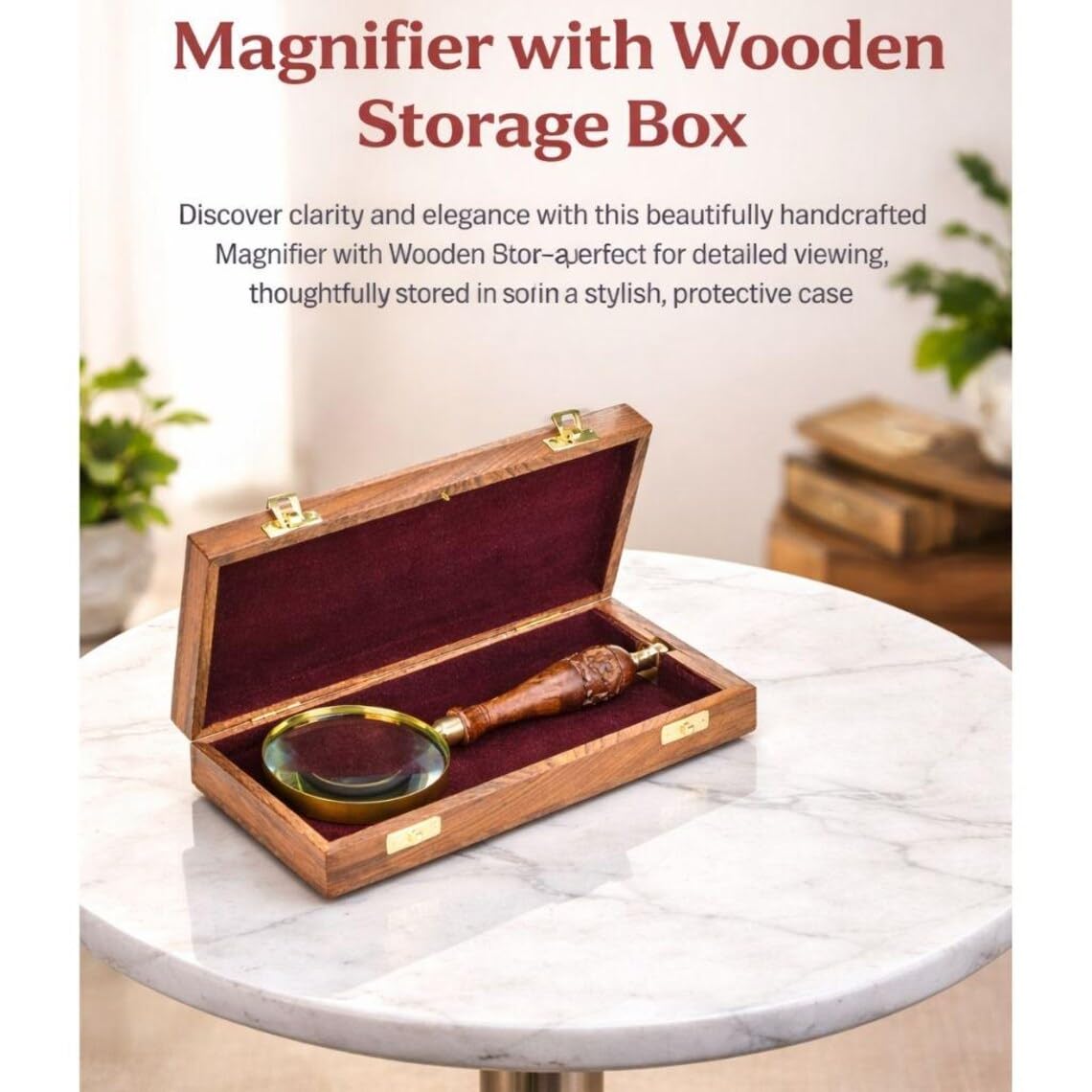 Lupa Antigua de Madera de Lectura 10X con Mango de Madera Hecho a Mano para Lectura de Libros e inspección | Niños y Adultos (Magnifying + Box)