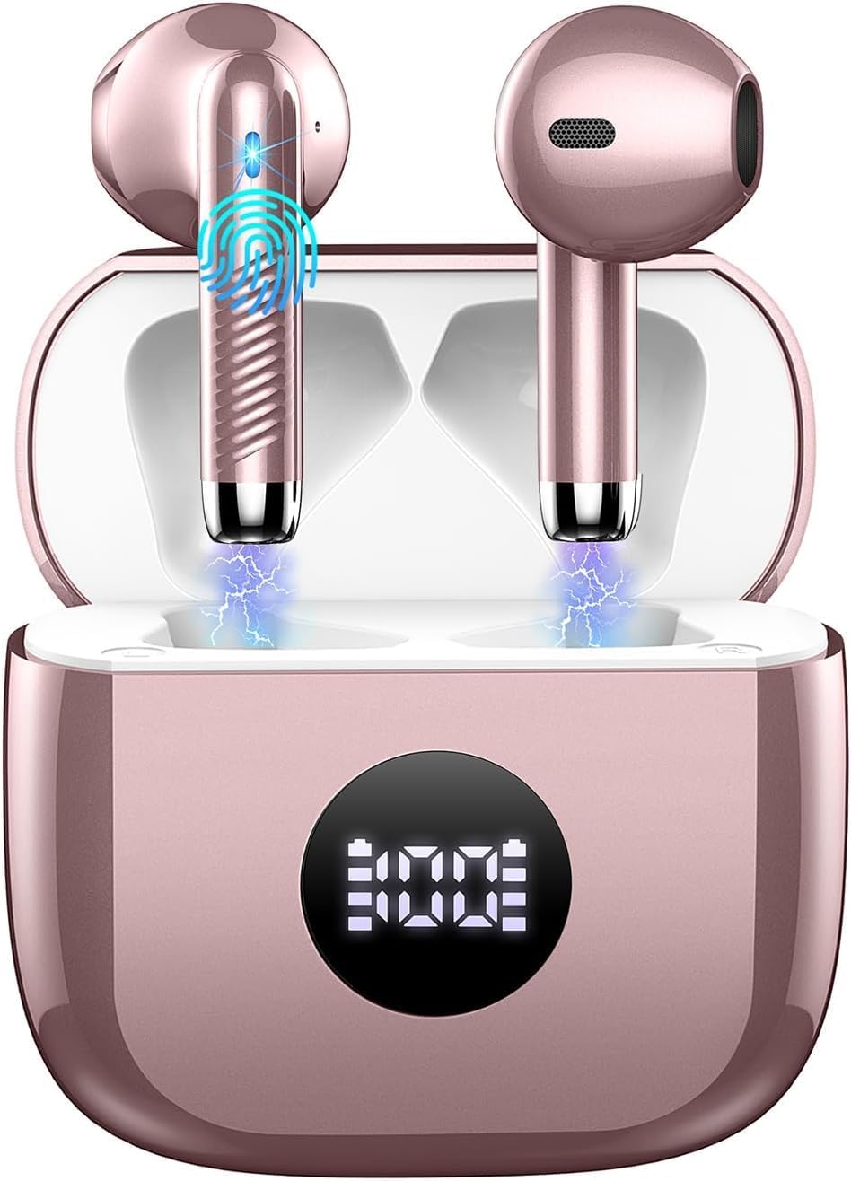 Wireless Earbuds, Bluetooth 5.4 Earphone Sport, ENC Noise Cancelling Mic, 40H Playtime IPX7 Waterproof Headphone with LED Display for iOS Android Cellphone