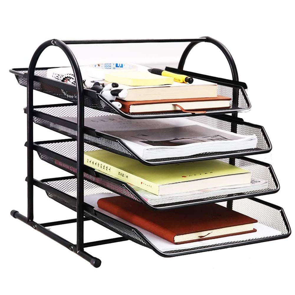 Vaschetta Portacorrispondenza Cassettiera File Organizer Modula a 4 Ripiani di Rete Metallica Nera Ufficio Organizer da Scrivanio, Vassoi Scorrevoli, Rete Metallica, Durevole,Nero
