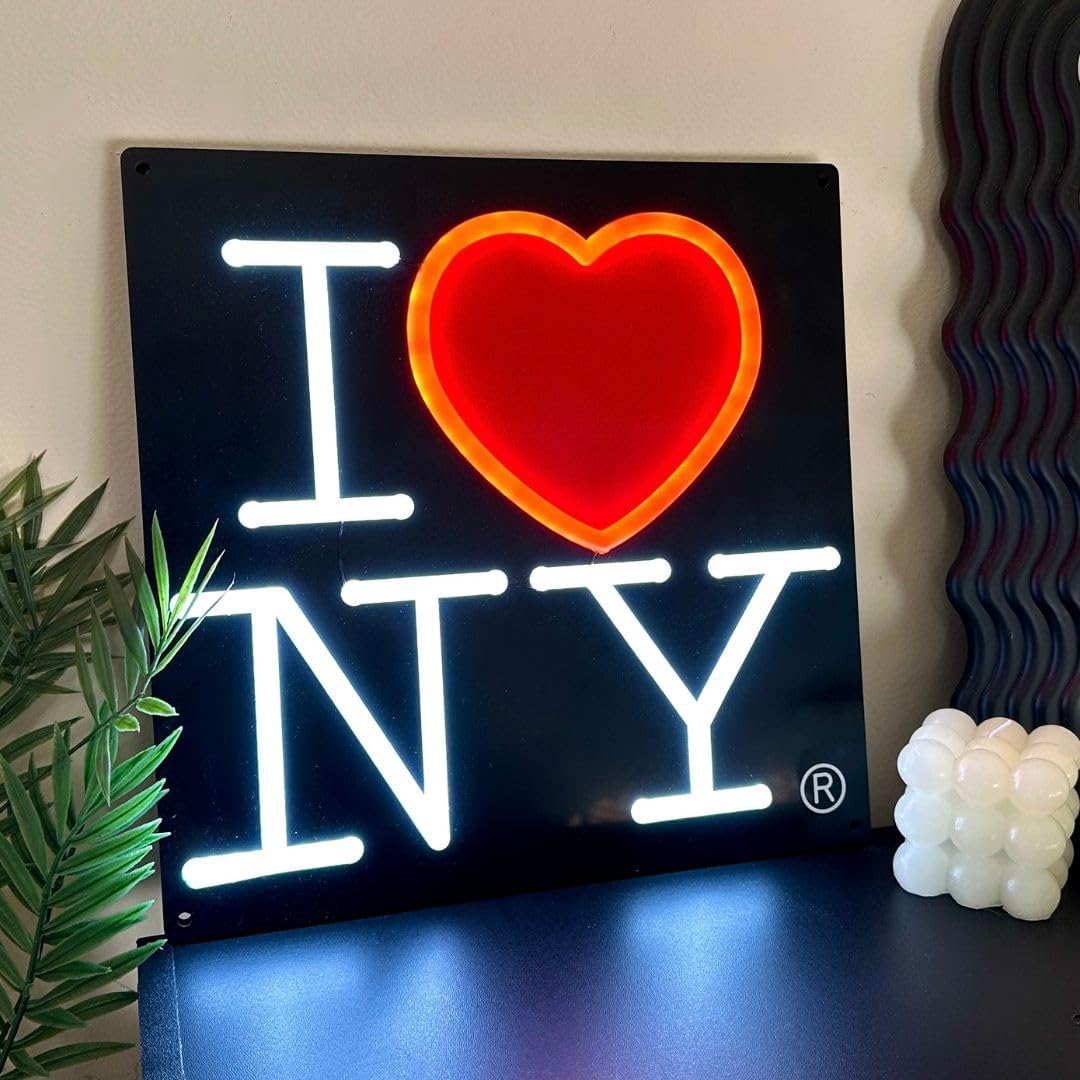 I Love New York® LED Neon Sign — Officially Licensed | 12"×12" | NYC Wall Decor for Home, Bar, Office & Events | New York Gift | USB Powered Neon Light