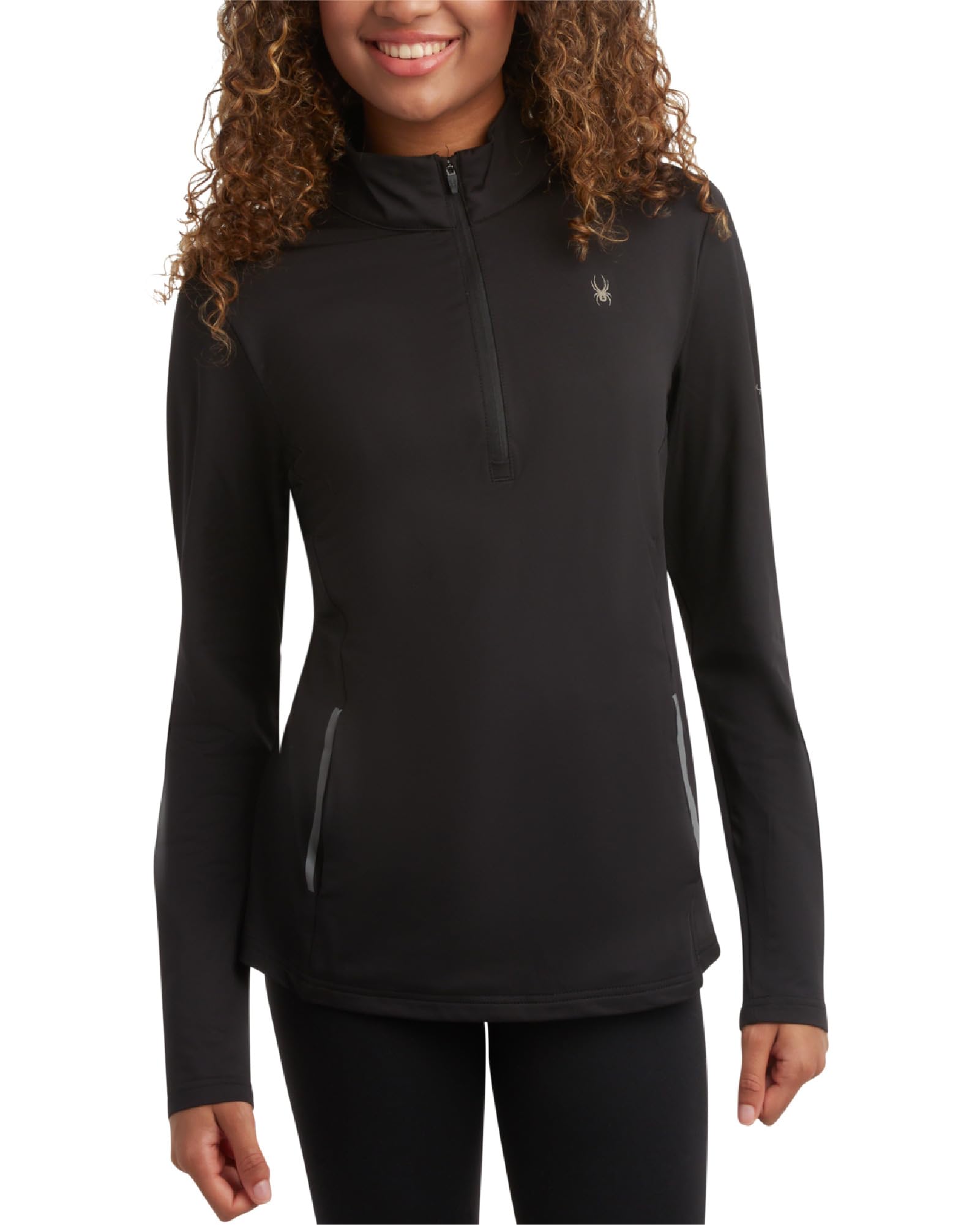 Spyder Women's Black Quarter Zip Pullover - Performance Fleece 1/4 Zipper Mock Neck Sweatshirt - Athletic Quarter Zip Pullover Large