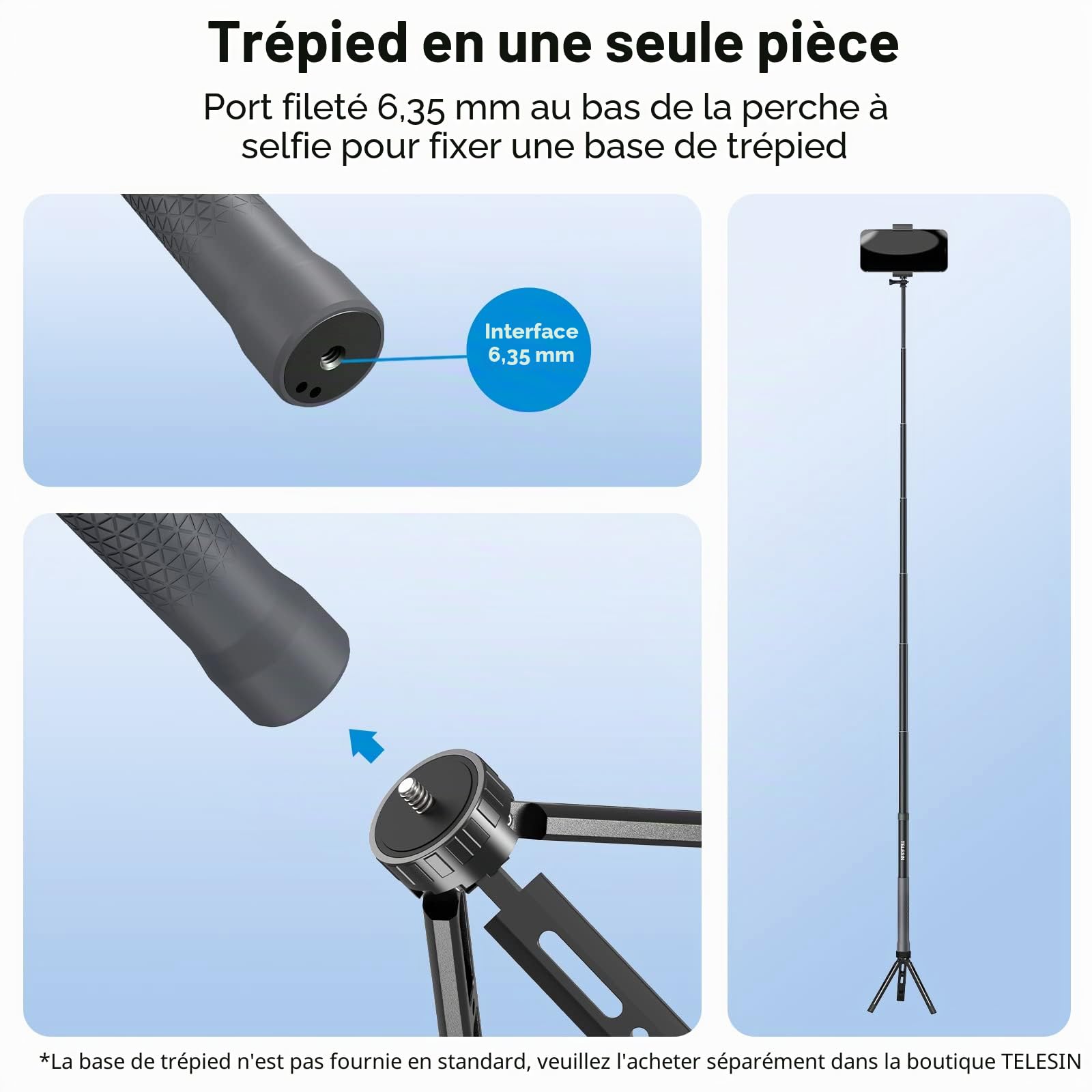 TELESIN Perche à selfie G3 longue invisible (3 m), en fibre de carbone étanche pour GoPro Max 13 12, Insta360 Luna Ultra X5 Ace Pro, DJI Osmo Nano 360 Action 6 5 4 Pocket 4 3 Xtra AKASO
