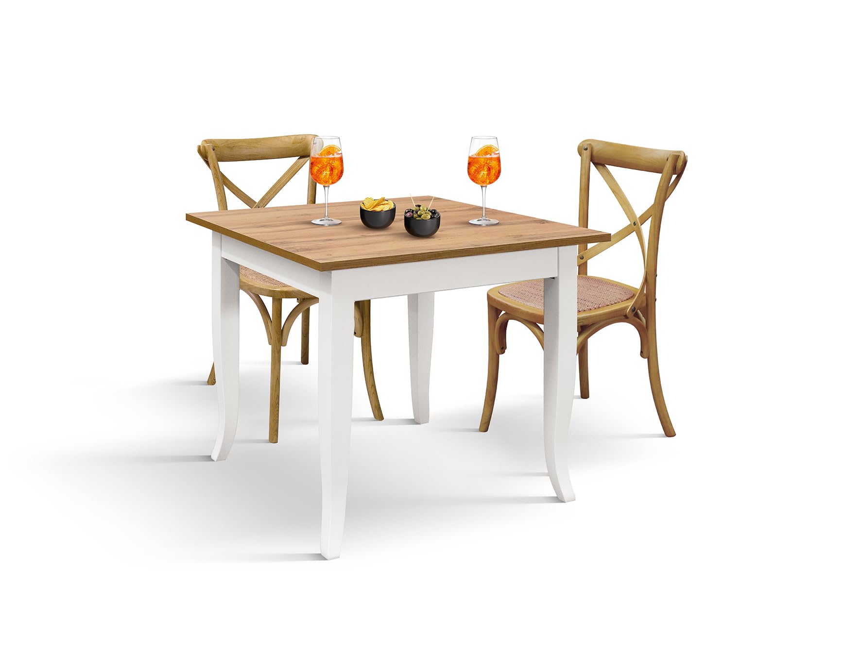 PAZZO DESIGN Tavolo Fisso Margherita, Rovere Rustico, Gamba Bianca, Tavolino Da Bar, Tavolo Da Ristorante, 80 x 80 x 74 cm, Rovere Rustico - id_2096