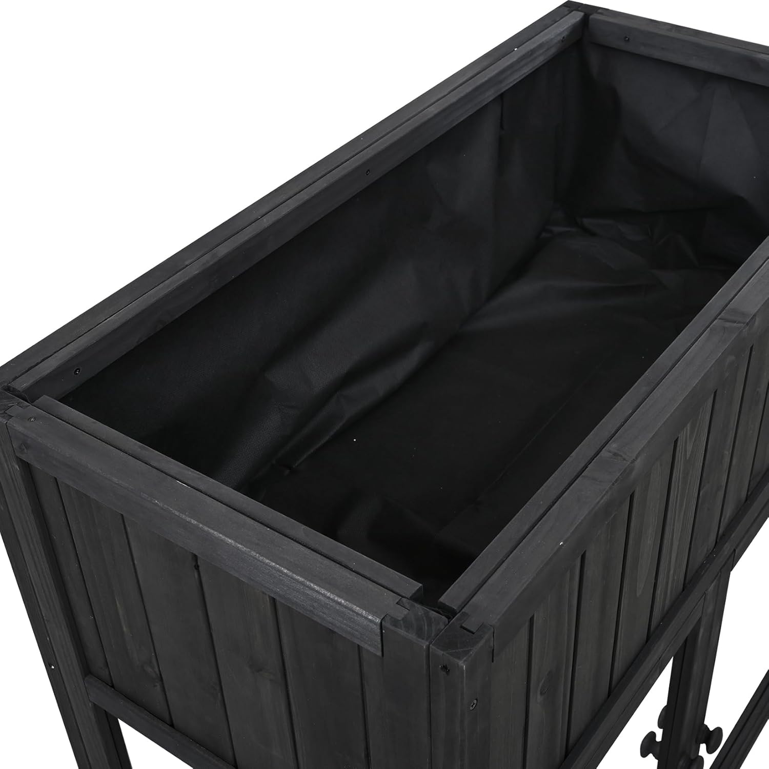 Patio Mini Wood Cold Frame, Compact 2 Doors Garden Greenhouse with Wheels, Raised Bed with Liner for Indoor Outdoor Use, Black 35.4''x17.7''x37.4''