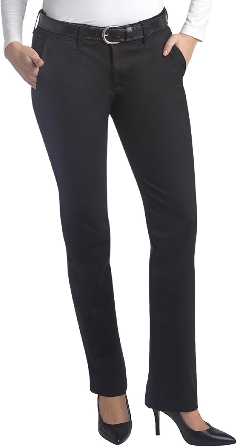 Dickies Womens Work Pants - Skinny Fit Straight Leg Flat Front Stretchy Twill Industrial Workwear Casual Pants for Women