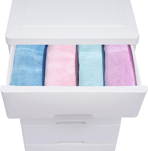 Miniatura 8 de Xuthusman Cajones de plástico, armario de almacenamiento, torre vertical apilable de almacenamiento de ropa de 5 cajones, unidad organizadora para