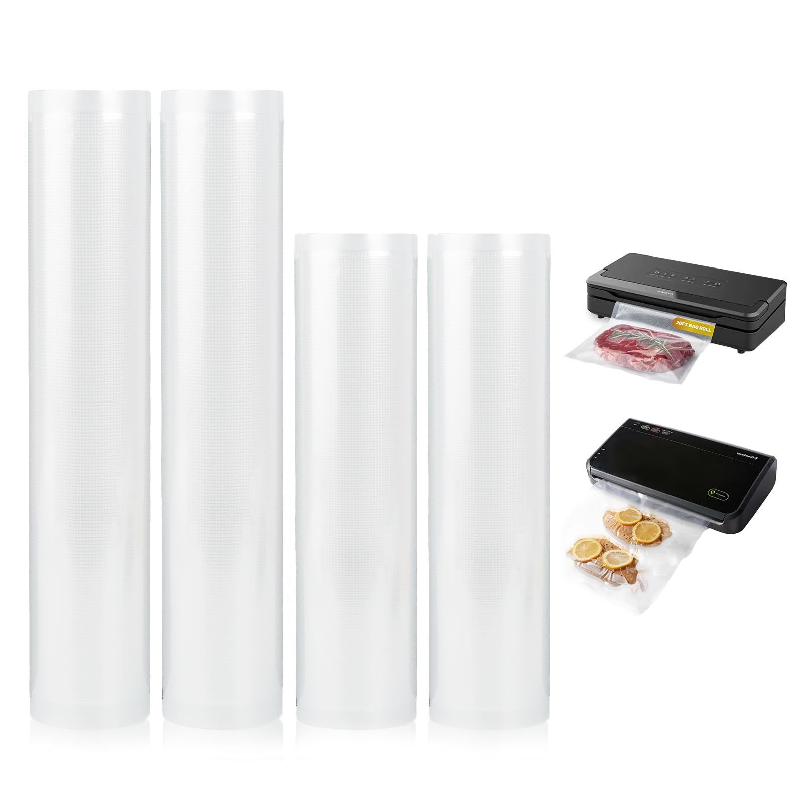 4 rollos de bolsas de sellador al vacío, compatibles con la mayoría de selladores al vacío, 11 x 16,4 pulgadas y 8,3 x 16,4 pulgadas, resistentes sin BPA para preparación de alimentos, Sous Vide