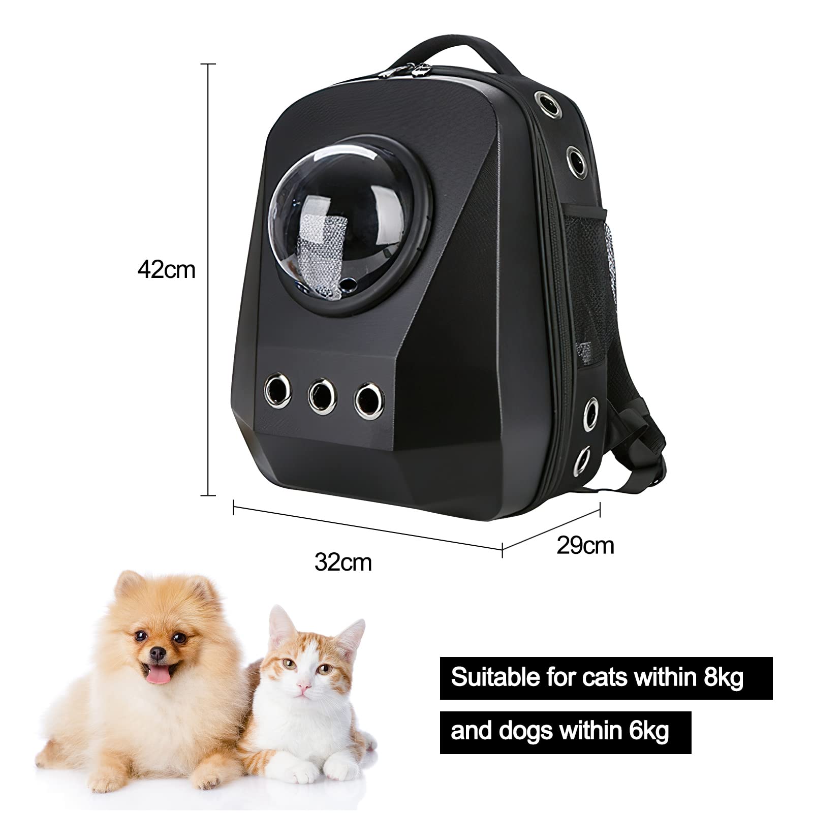 Galatée Katzen-Rucksack, Belüfteter Raumkapsel-Haustier-Rucksack, Tragbare Transportbox Für Kleine Hunde, Welpentragetasche Für Reisen, Camping, Wandern(Schwarz)