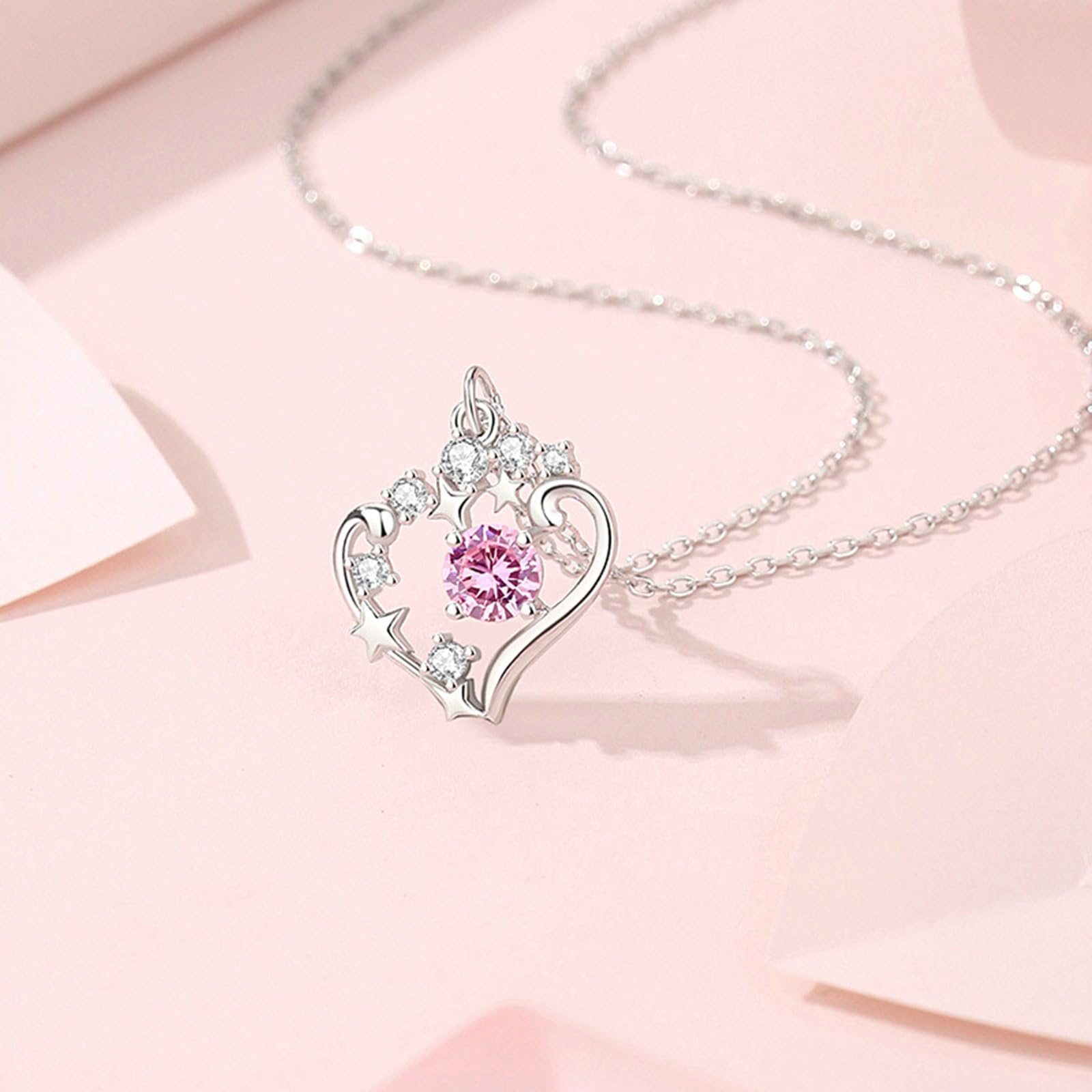 Collar de oro blanco para boda, collares de platino de 9 K/14 K/18 quilates/colgante de estrella con zafiro rosa creado en laboratorio y moissanita, 45 cm