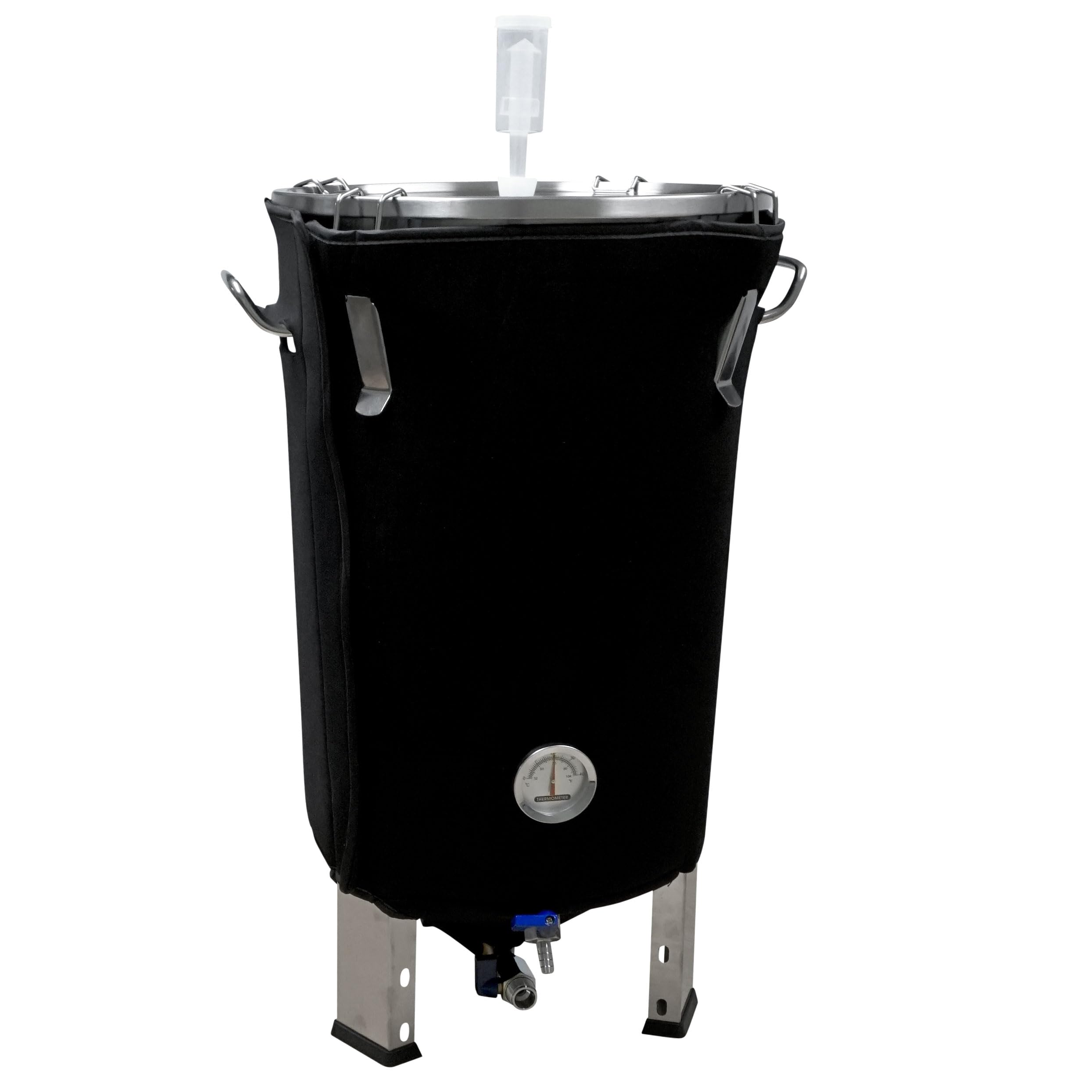 Edelstahl Gärbehälter Gärtank Fermenter 30 L Restauslauf mit Isoliermantel | konisch mit Boden-Restauslauf, Innen-Thermometer, luftdicht verschließbarer Spanndeckel Saft-Fermentation