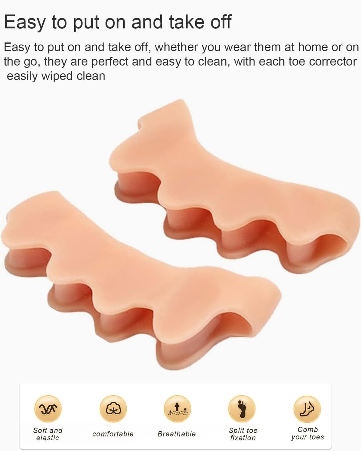 Separadores de Dedos de Los Pies，Separador Dedos Pie Unisex,Para Ejercicios Yoga,Corrección Pies, Corrección de Dedos Doblados o Superpuestos,Para Juanetes(2 Pares,Beige)