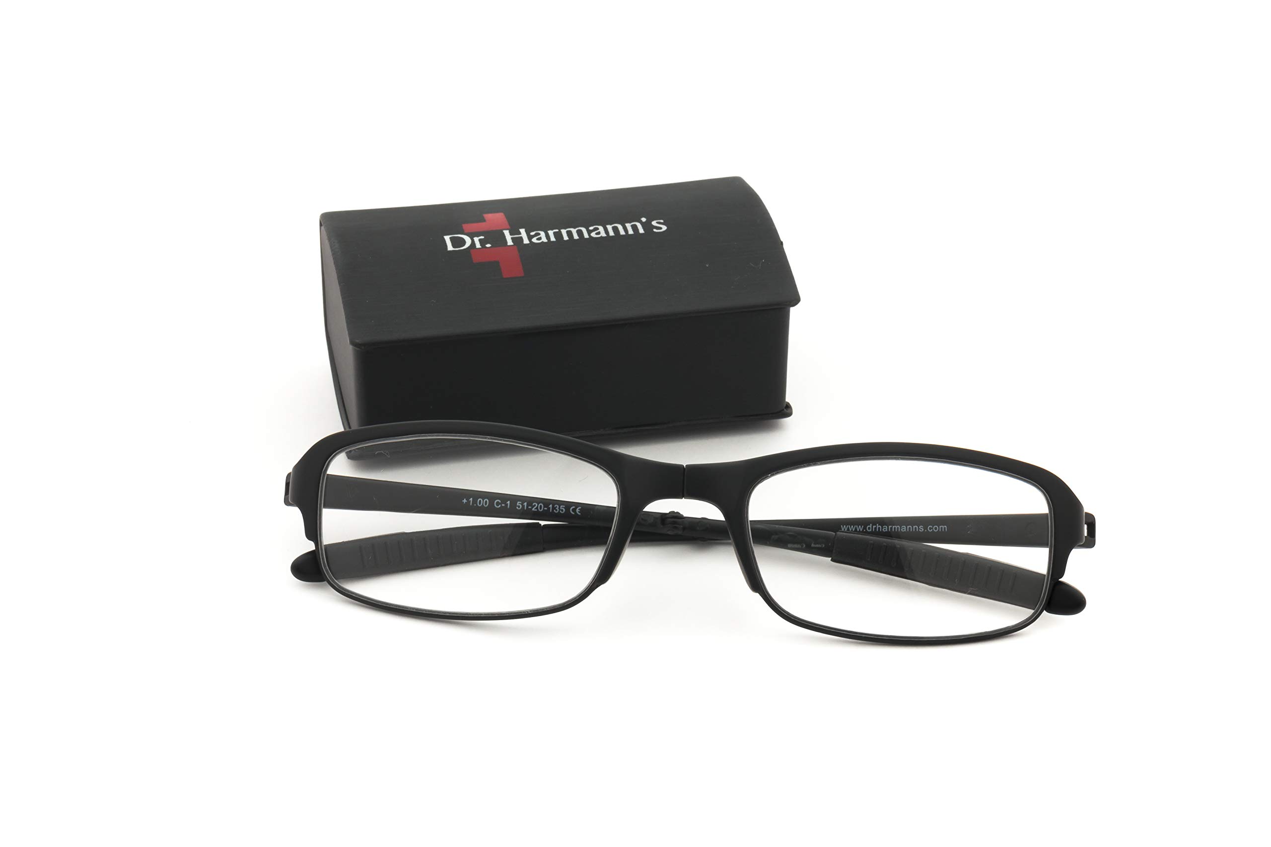DR.HARMANN'S READING GLASSES® FULL RIM FOLDABLE READERS IN HARD CASE (Model: Slim 2)