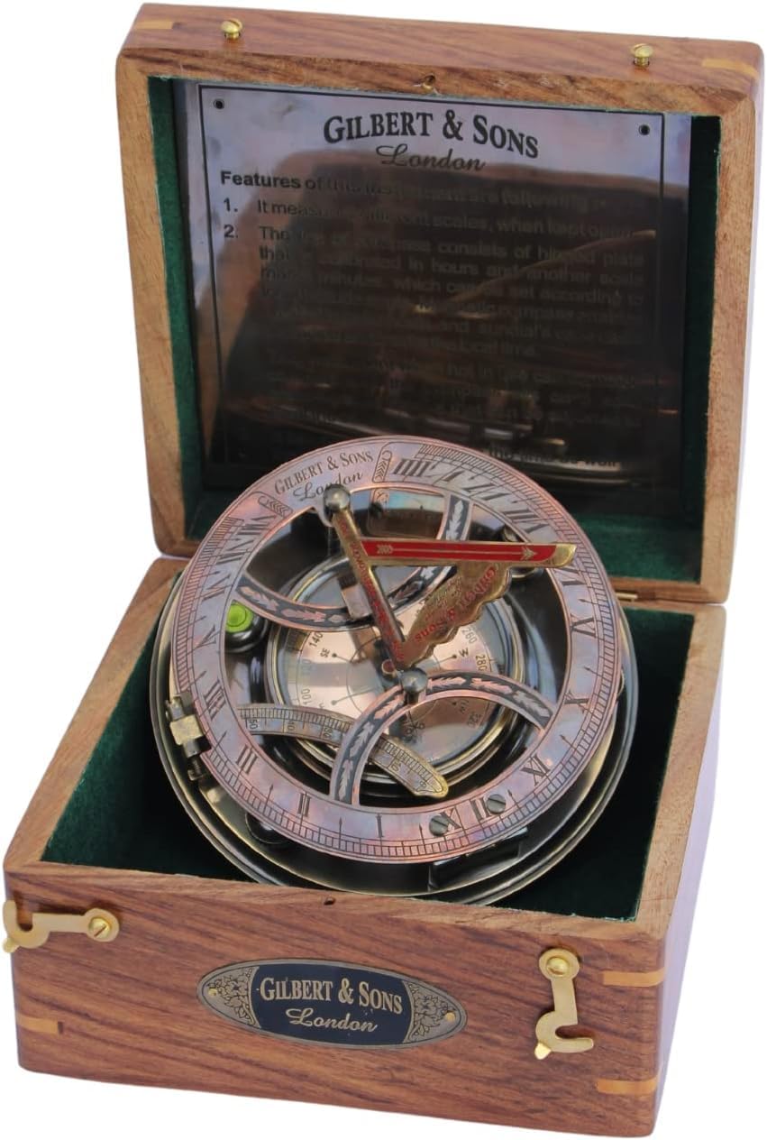 Gilbert & Sons - Brújula náutica de latón de 12,7 cm, con caja de madera