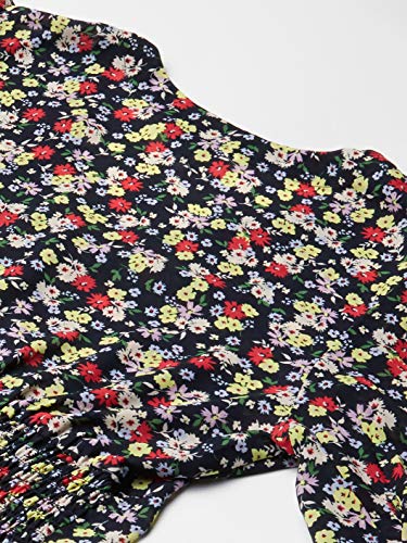 Cupcakes And Cashmere Women's Meg Neon Blooms Ditsy V-Neck Peplum Top With Puffy Sleeves, Ink, Small #TOP1