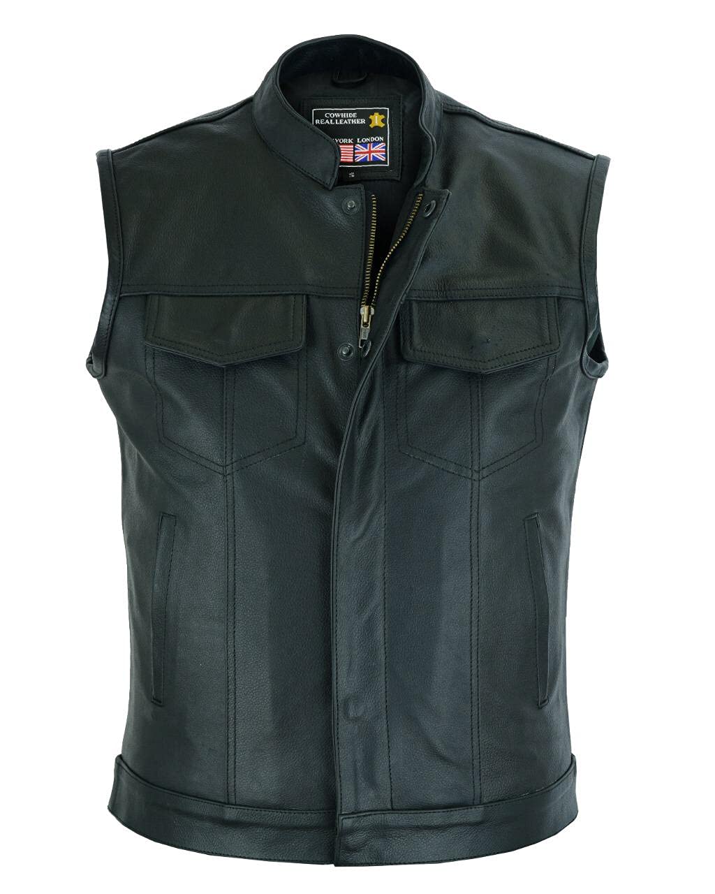 RAXUS Gilet Uomo Pelle Moto Gilet in Vera Pelle Nera K-10