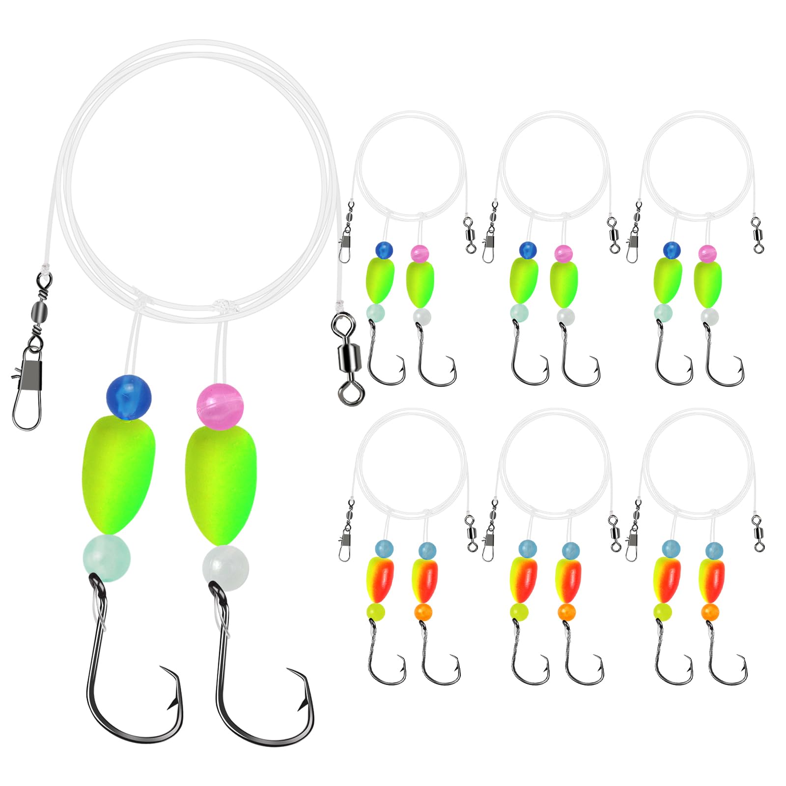 Pompano Rigs for Surf Fishing Saltwater Pre-Rigged Fishing Rigs with Floats Beads Double Circle Hook Surf Fishing Tackle 5/12/15PCS