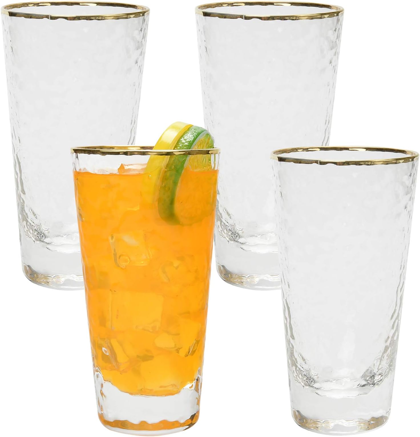 Highball Glasses, 13oz Attractive Bubble Design Drinking Glasses, Clear Heavy Base Tall Bar Glasses for Water, Juice, Beer, Wine, and Cocktails, Set of 4