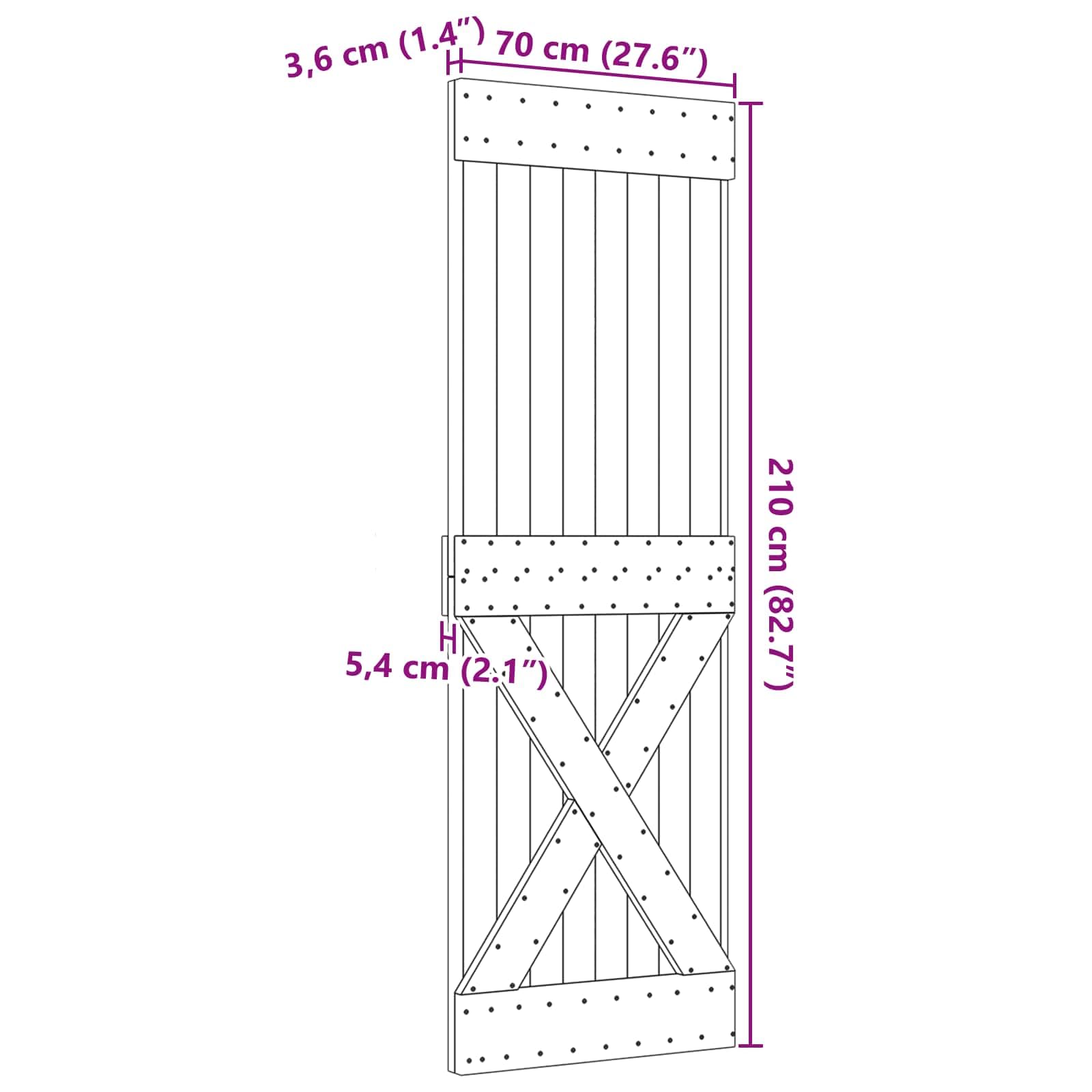 vidaXL Porte NARVIK Naturel 70 x 210 cm Bois de pin massif, Porte rectangulaire moderne, en pin massif, gain de place, séparation de pièces pratique, design contemporain