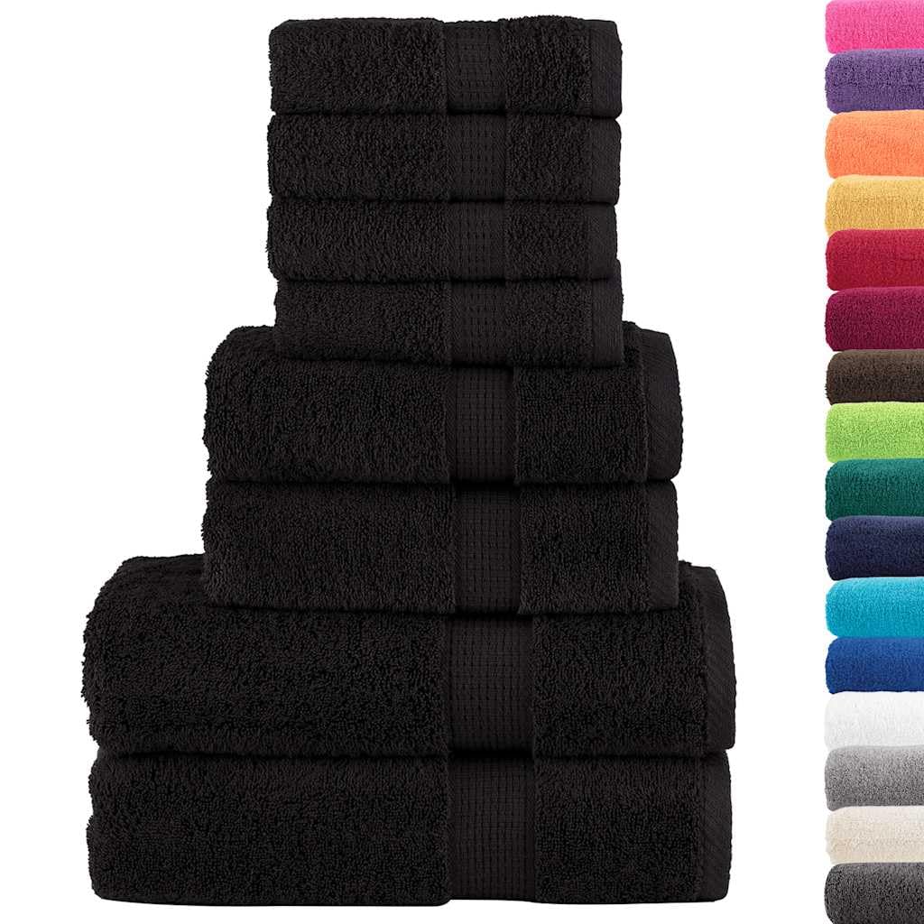 Juego de 8 toallas SOLUND de color negro, 600 g/m², 100% algodón hilado en anillo, toallas de rizo absorbentes con práctico sistema de fijación para colgar para hotel y hogar,
