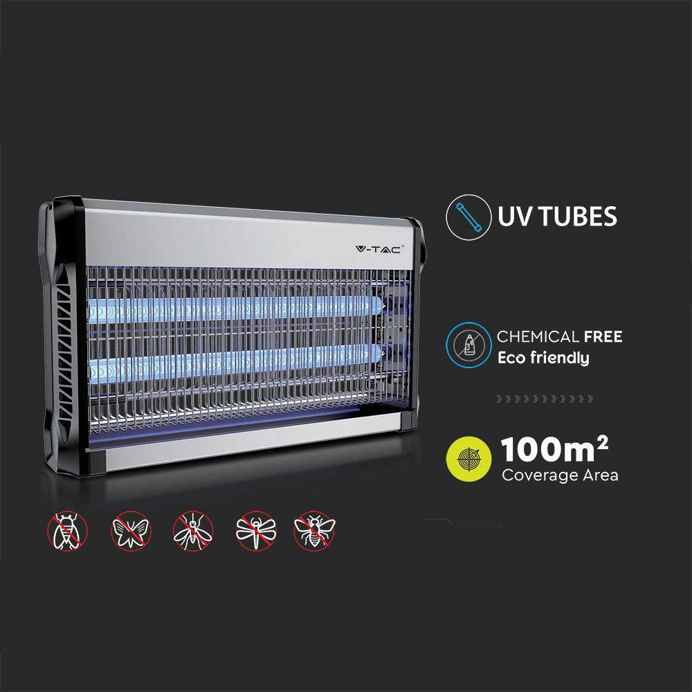 etc-shop Insektenvernichter Mückenschutz Elektrischer Insektenvernichter 100m2 Lock Effekt UV Strahlen, Moskitolampe, Aluminium, Schalter, LxBxH 50,2x9,35x28
