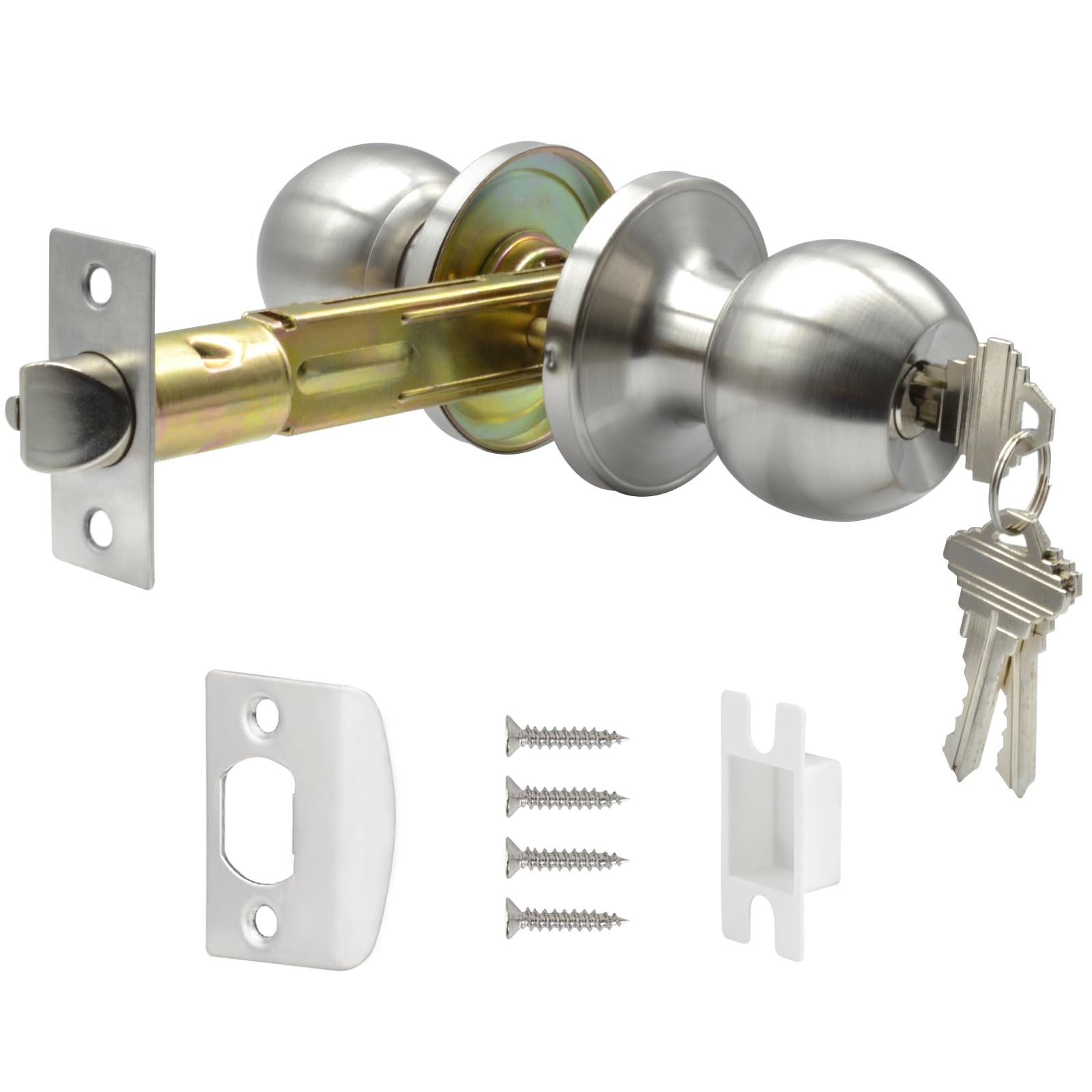 Photo 1 of TPard 5" Backset Latch Keyed Entry Door Knob with Lock and Key, Standard Square Interface Entrance Ball Doors Knobset Lockset, Satin Nickel