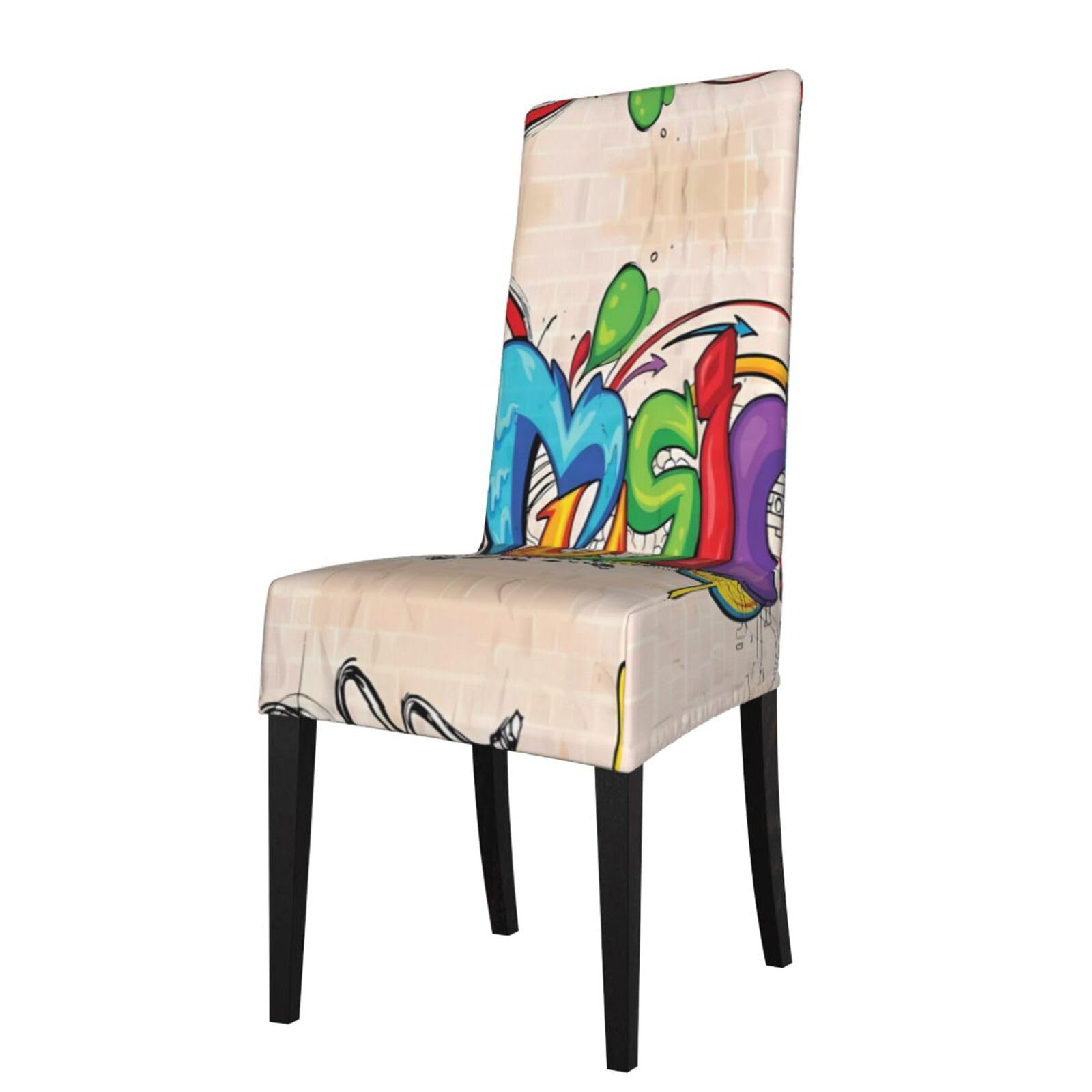 Hjfczh Black Music Style Prints Dining Chair Throw Covers – Stretchy Spandex Furniture Layers For Refreshing Your Space - No Ironing Needed