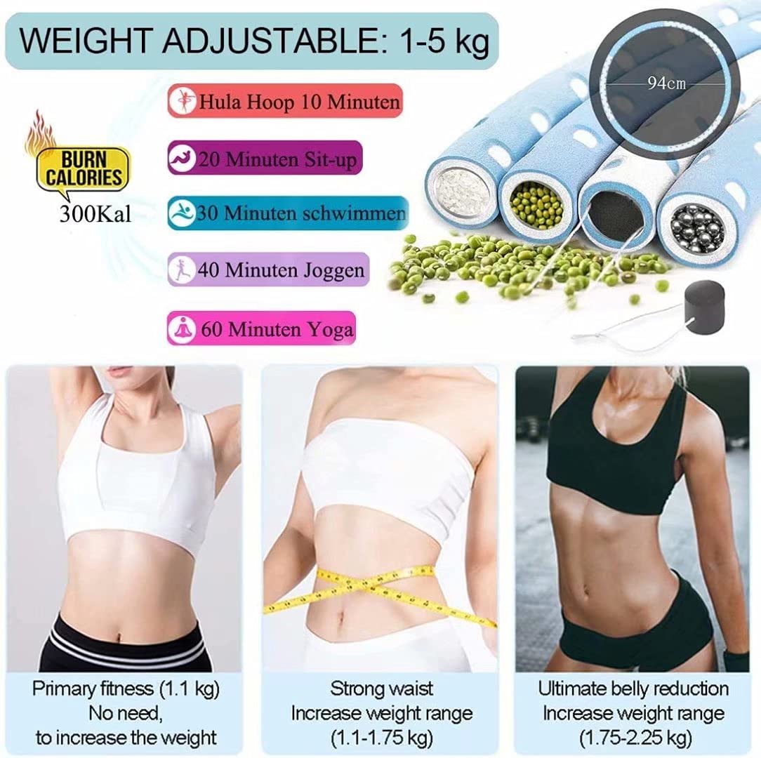 Hula Hoop Reifen Erwachsene, 1-5kg Gewichteter Hula Hoop Reifen Rostfreier Stahl Fitness Hoola Hoop Reifen 6 Segmente Abnehmbarer Geeignet Für Fitness/Bauchformung