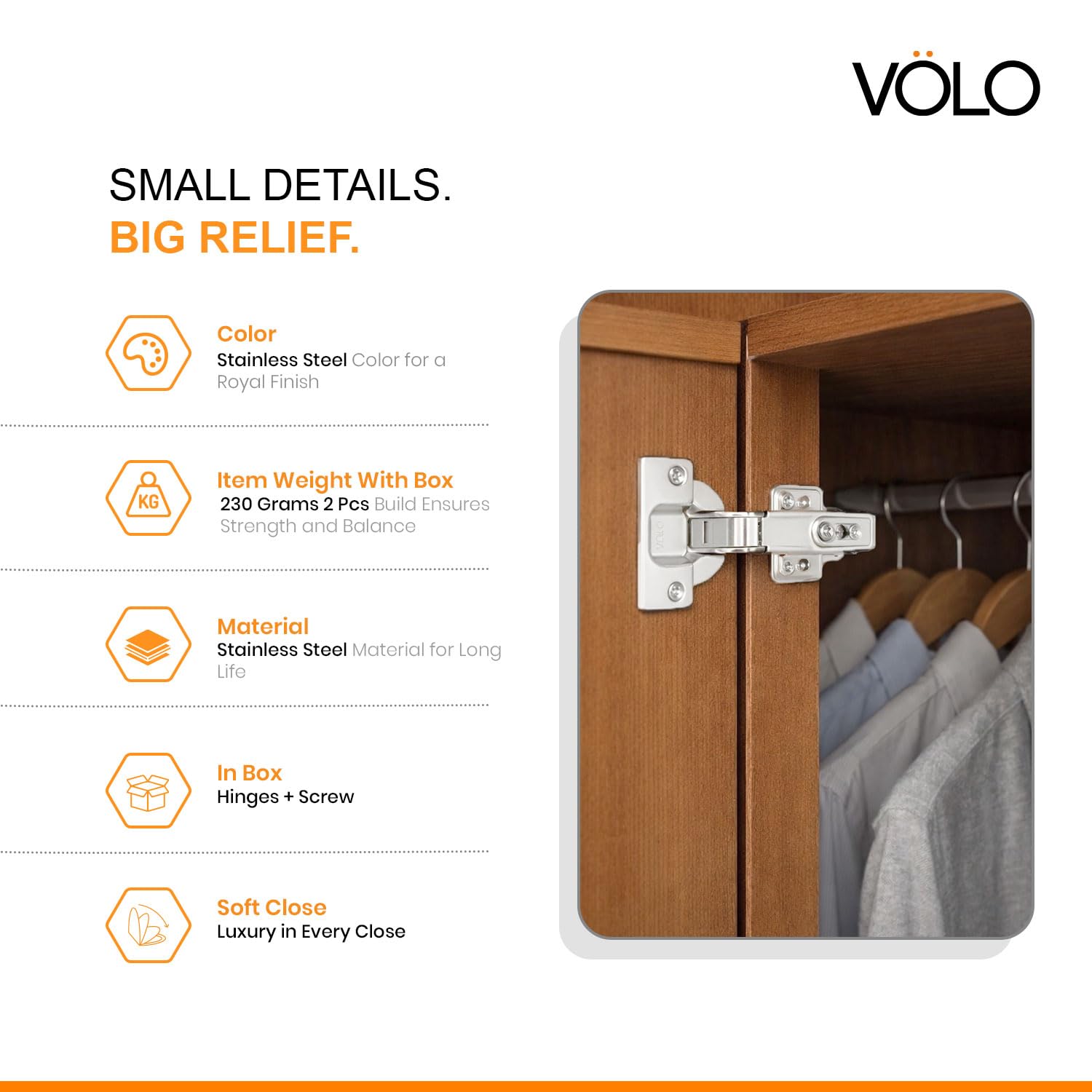 Volo Soft Close Hinges - Stainless Steel Cabinet Hinges -5 Volo Soft Close Hinges - Stainless Steel Cabinet Hinges -5