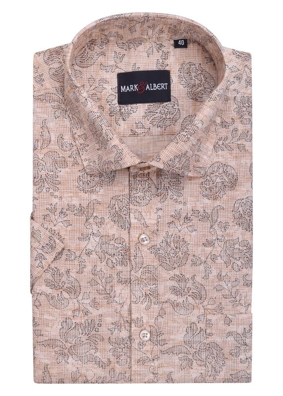 Image of Mark & Albert Men's Half Sleeve Cotton Linen Shirt Blue