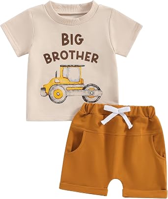 MAYUMMPY Baby Boy Girl Short Outfits Summer Farm Clothes Tractor + Letter Print T-Shirt Shorts Jogger Set