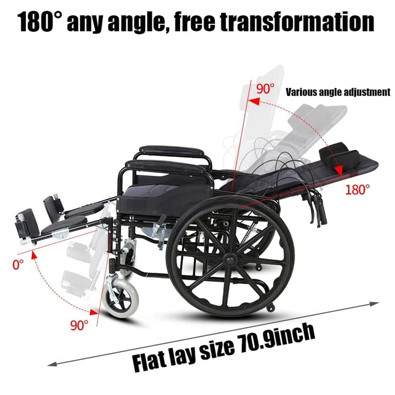 Reclinable Completo, Reclinable De Espalda Alta, Silla De Ruedas Plegable Al Aire Libre
