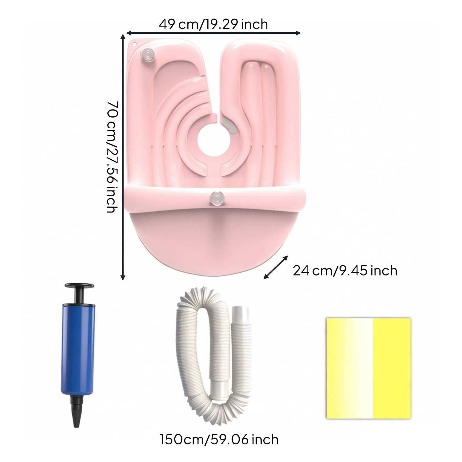 Lavacabezas Portátil Inflable Ergonómico Lavacabezas Inflable con Reposacabezas Evita Salpicaduras Lavabo con Tubo Drenaje para Individuos Mayores, Estilo A
