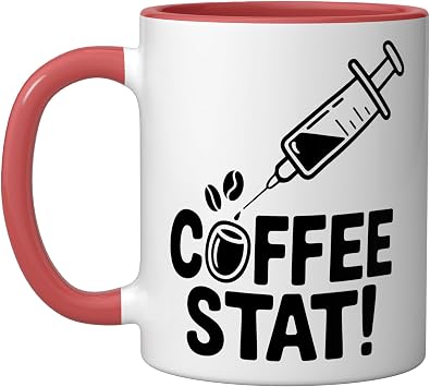 Coffee Stat Syringe Beans Design Ceramic Mug, Red/White, 11oz