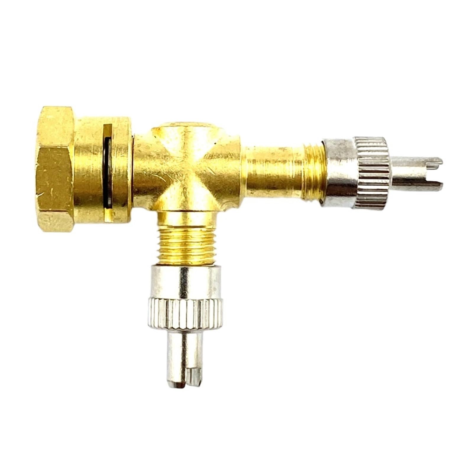 Adaptador de válvula en T de 3 vías, de cobre puro, amarillo, for depuración de neumáticos de coche, accesorios for válvulas de purga de neumáticos for motocicletas y automóviles.