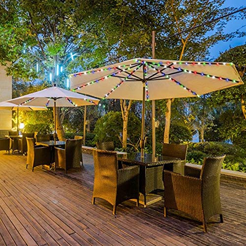 Patio Umbrella Lights, Remote Control and Timer, 8-Ribs 104 LED String Decor Lights Battery Operated for Restaurant Coffee Shop Outdoor Garden Backyard Holidays Party (Multi-Colored)