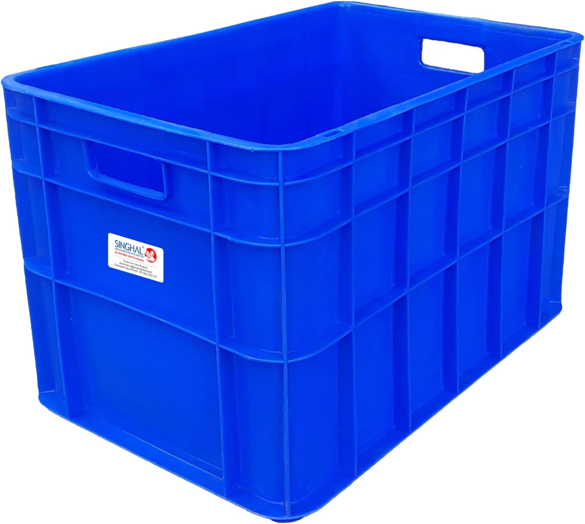 SINGHAL Multipurpose Heavy Duty Big Blue Portable Plastic Crate 540 x 360 x 350 mm | Crates for storage | Shelf Basket for Large Storage Bin Box | Vegetable, Fruit, Milk