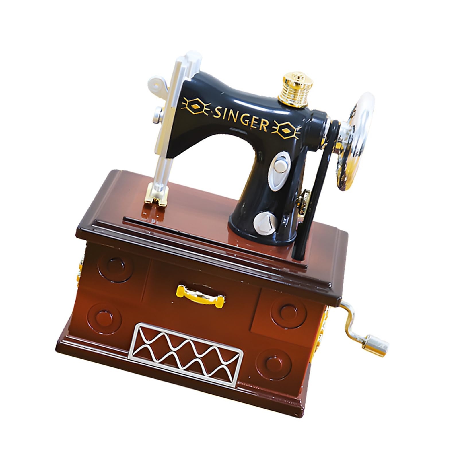 Piceioep Wind Up Musical Box Hand Crank Sewing Mechanism Table Ornament Table Ornament