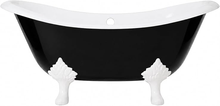 CHETTO C 60" Cast Iron Freestanding Clawfoot Bathtub, Double-ended Soaking Tub with Overflow Drain BLACK, 60"L x 30"W x 23"H
