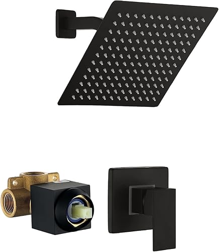Juego de grifo de ducha negro mate, kit de molduras de ducha de una sola función con válvula áspera, sistema de ducha de baño con cabezal de ducha