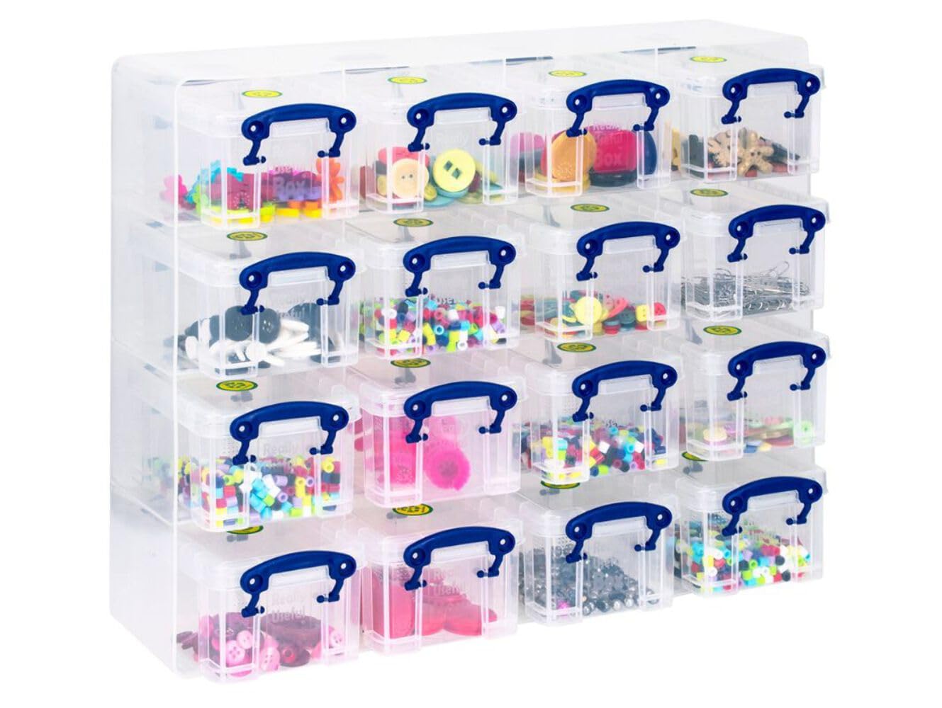 Really Useful Box Clear Plastic Storage Box 0.3 Litre Organiser Pack (16 X 0.3L) Frame With Boxes