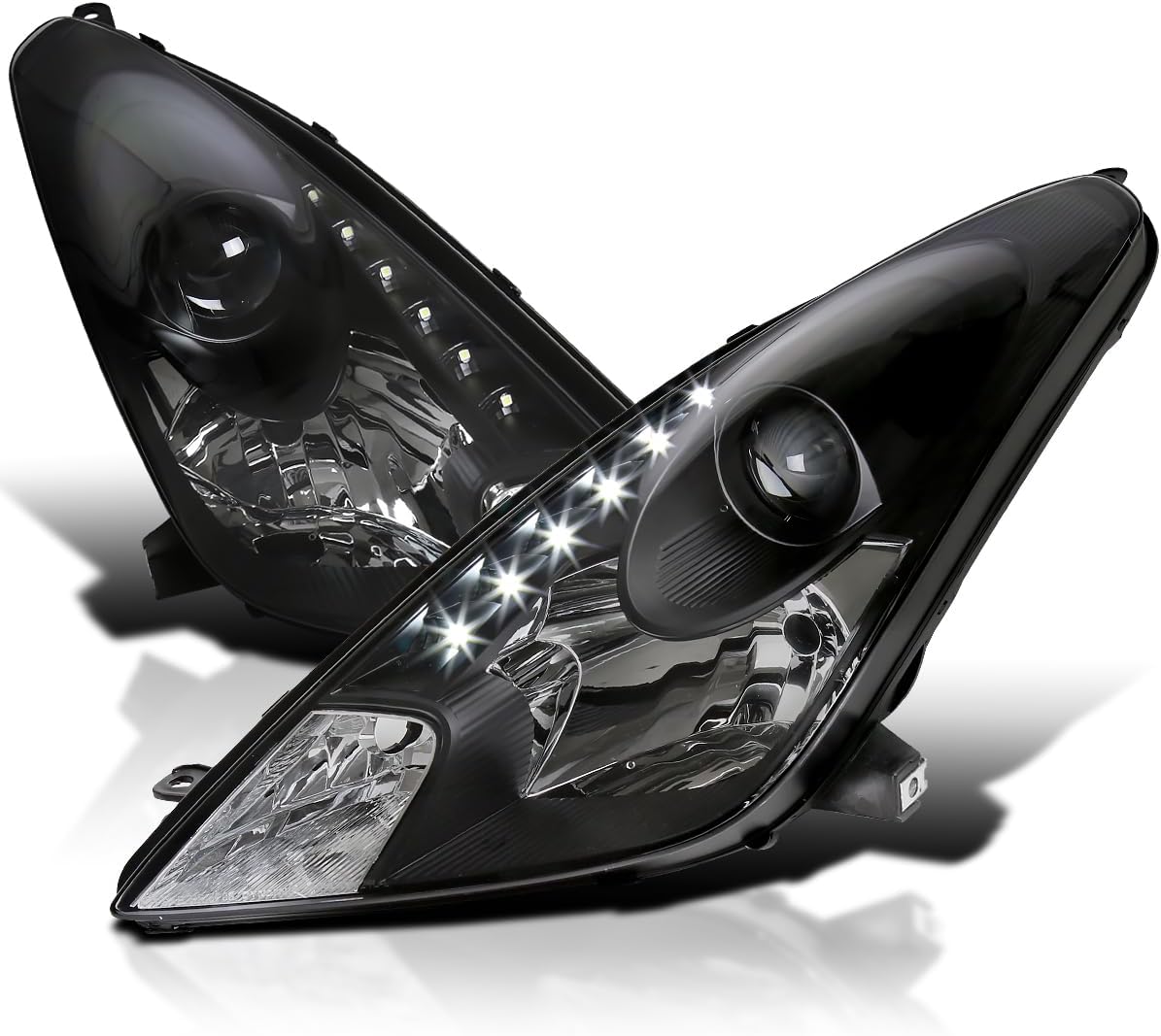 SPEC-D TUNING Black LED Projector Headlights Compatible with 2000-2005 Toyota Celica, Left + Right Pair Headlamps Assembly