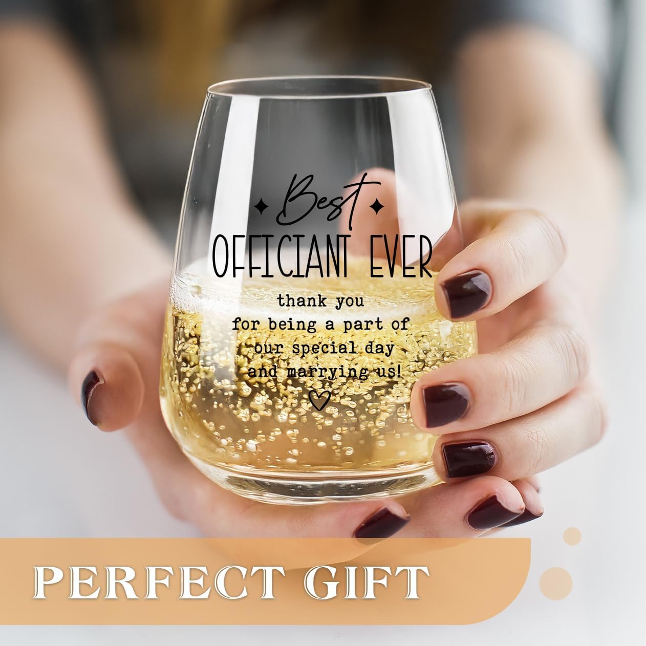 Wedding Officiant Gifts Wine Bag, Best Officiant Ever Gifts from Couple, Bride Groom Thank You Wedding Gift, Funny Wine Glass and Wine Bag Set(Officiant-Beige)