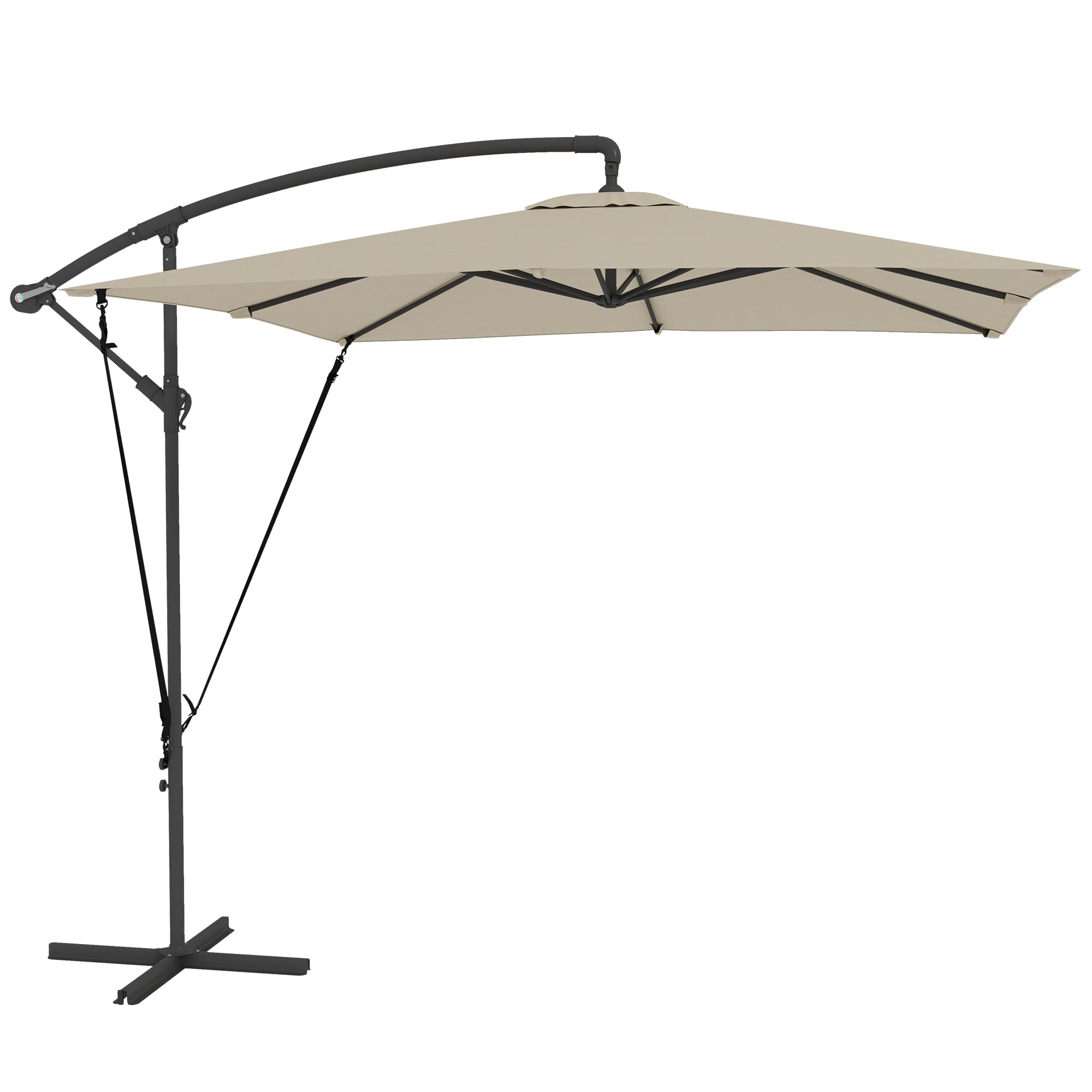 Outsunny Parasol Excéntrico 247x247 cm Base Cruzada Anti-UV 50+ Caqui | Sombrilla de Jardín, Toldo Giratorio 360°, Manivela, Funda Protectora, Cuerda de Viento, para Terraza Patio