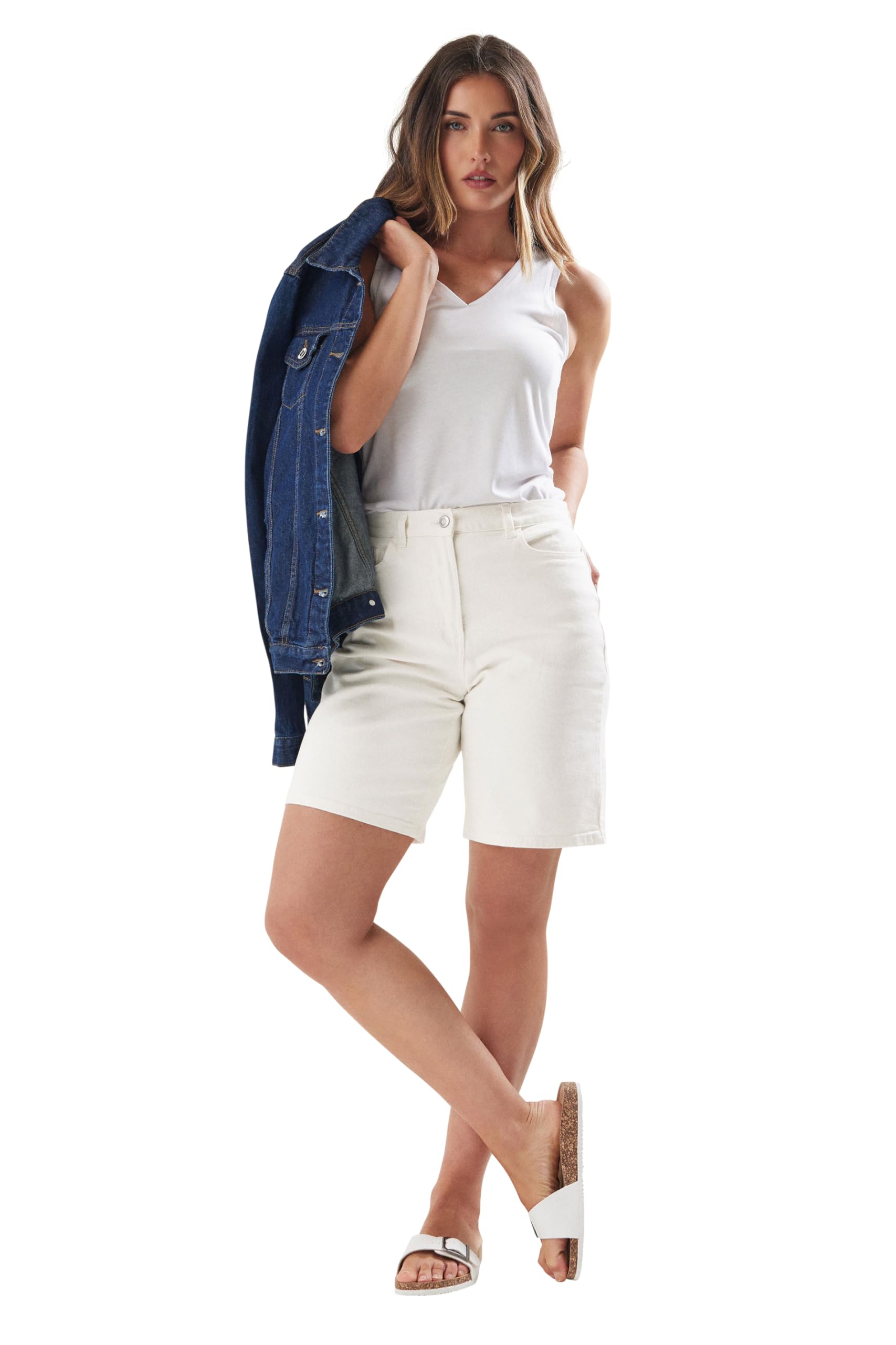 Long Tall Sally Women's Tall Denim Bermuda Shorts in White | Size: 18