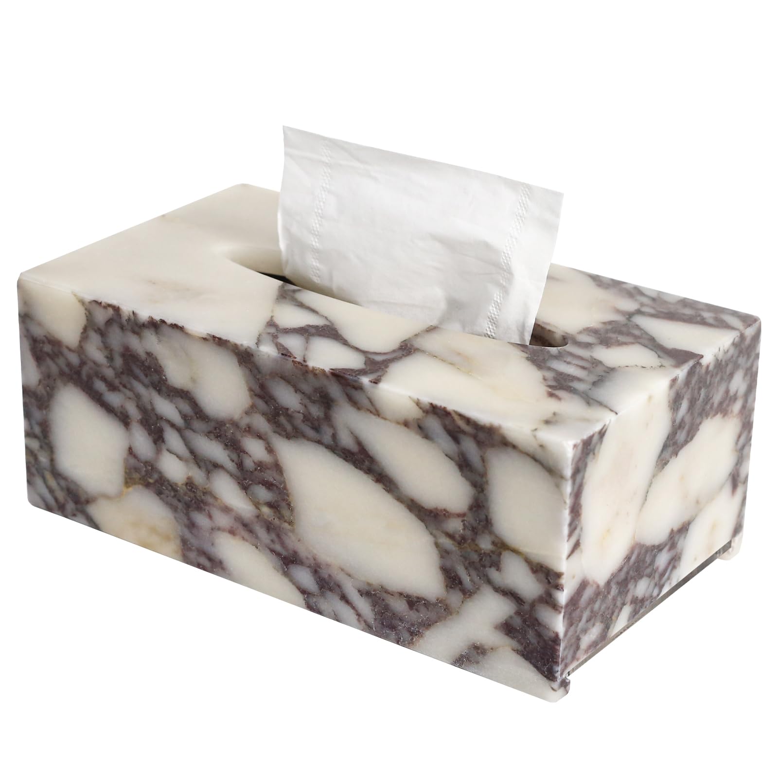 Noble and Light Luxury Natural Travertine Marble Household Tissue Box for Bathroom | Office | Desk | countertop | Vanity | Bedroom | Bedside Table |Calacatta Viola